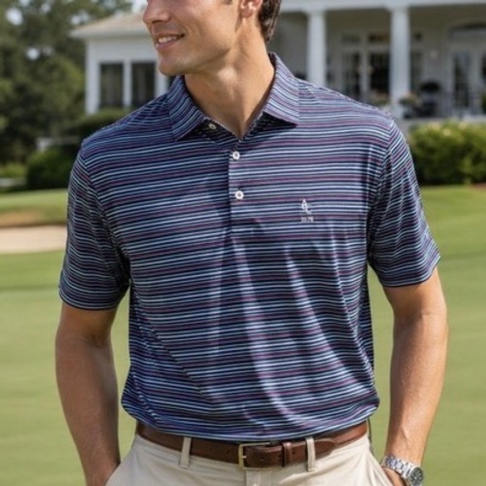 Peter Millar Summer Comfort Athens Country Club Striped Polo Shirt Mens M
